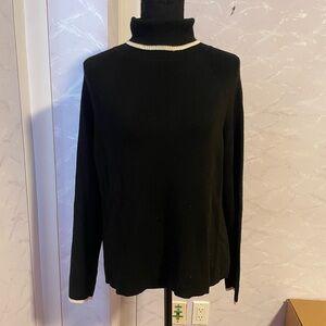 LOFT Black and White Trim Turtleneck Sweater
